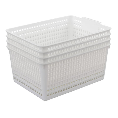 Easymanie Large Plastic Storage Basket Box, 4 Packs, White