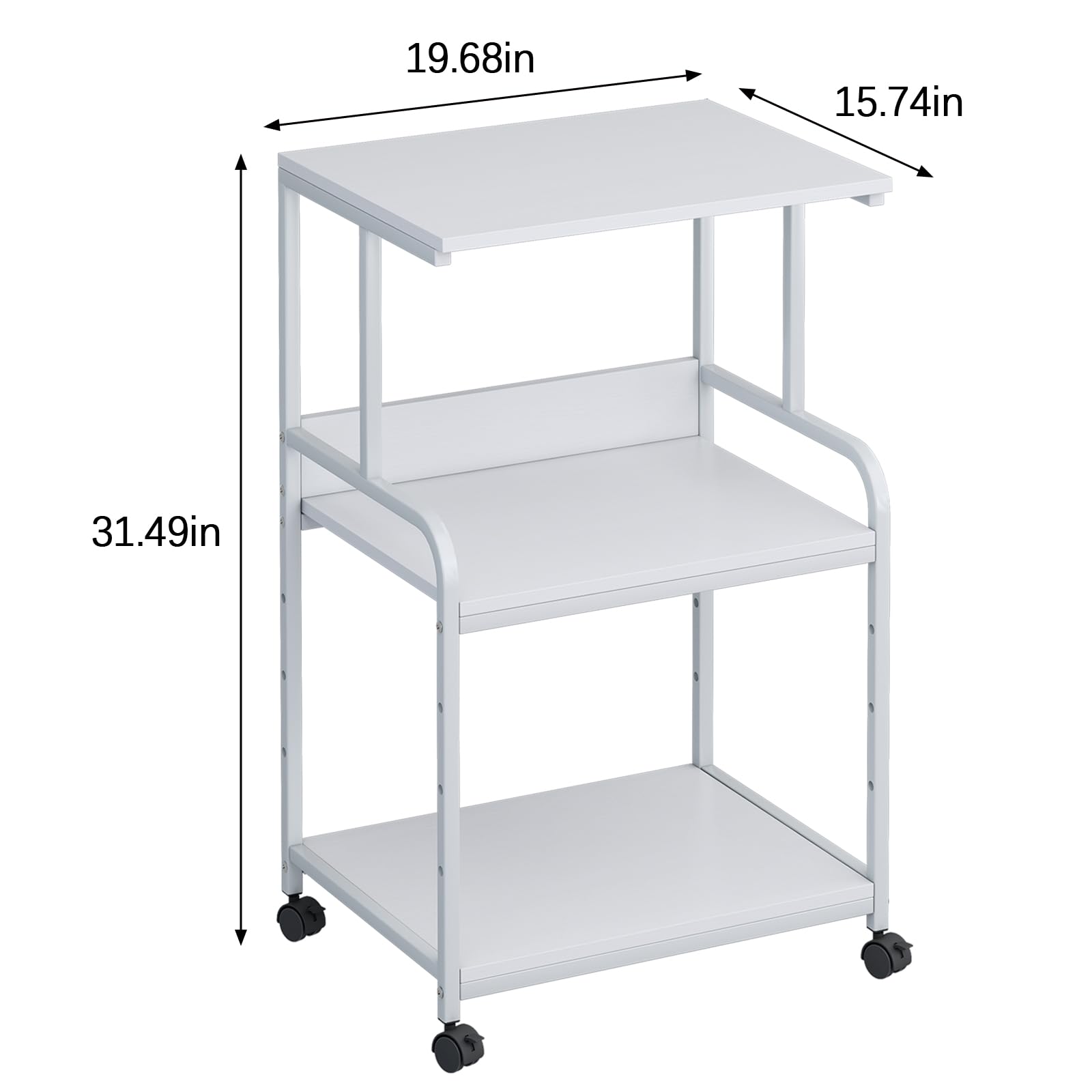 3-Tier Printer Stand, Large Printer Table on Wheels, Movable Printer Stand with Storage, Rolling Printer Cart for Fax Scanner Files Media Player