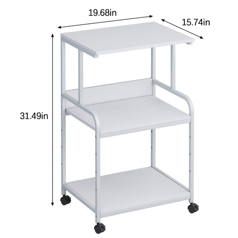 3-Tier Printer Stand, Large Printer Table on Wheels, Movable Printer Stand with Storage, Rolling Printer Cart for Fax Scanner Files Media Player