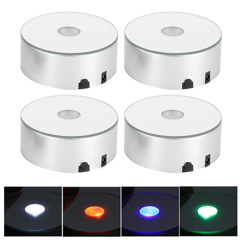 HERCHR LED Light Display Base for Crystal Ball 4Pcs LED Light Base 3×1.2in Color Changing Glass Arts Lighted Show Lighted Display Stand for Glass Art