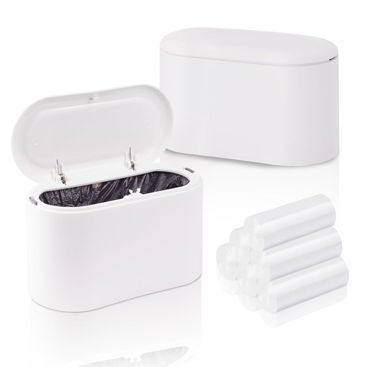 2PCS Small Bin with Lid, Small Bathroom Bin with 180PCS Trash Bags