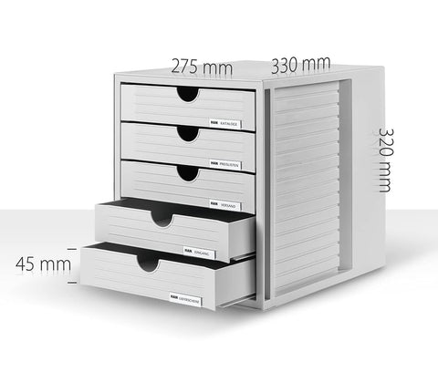 HAN 1450-64, Drawer set System box, Innovative, attractive design with 5 closed drawers, light-grey / translucent blue