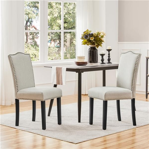 Yaheetech Dining Chairs Set of 2 High Back Fabric Kitchen Chairs, Beige