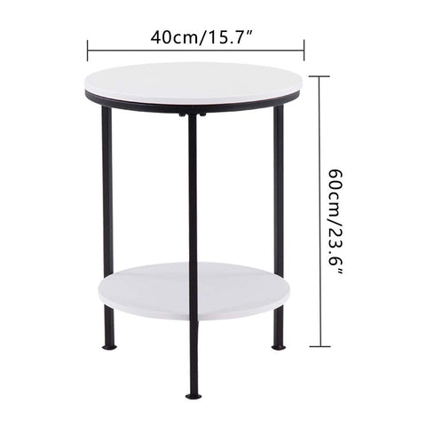 GOLDFAN Small Side Table Modern Round Coffee Table End Metal Lamp Table with 2 Tier Shelves for Living Room Bedroom,White