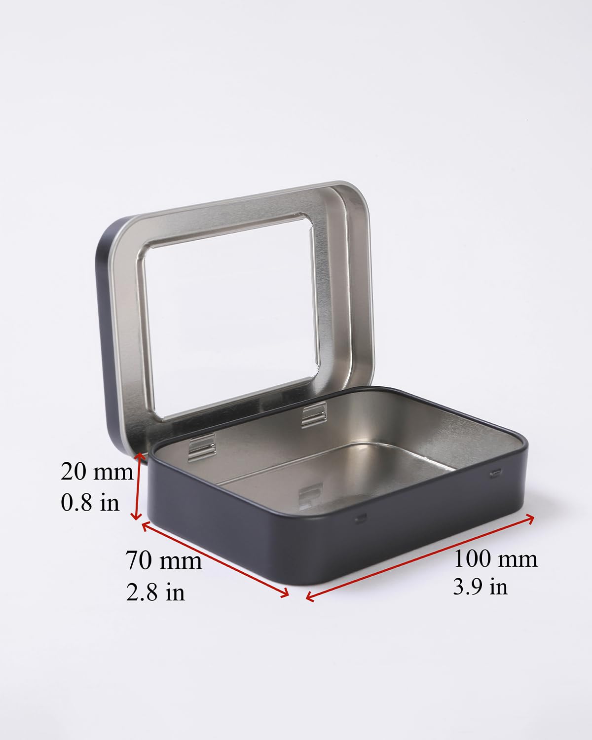 LJY Black Window Hinged Metal Tins, 12 Pack, 3.9 x 2.8 x 0.8 in