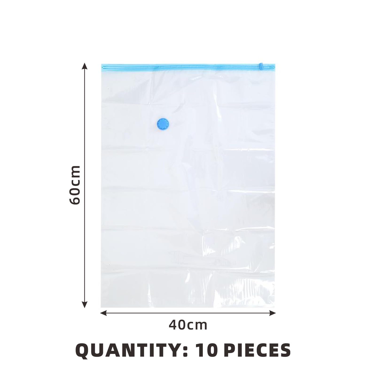 10-Pack Vacuum Storage Bags 40x60cm - Space Saver for Clothes, Quilts, Pillows & Blankets, Transparent Blue Airtight Seal (Reusable & Heavy-Duty)