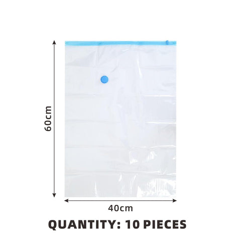 10-Pack Vacuum Storage Bags 40x60cm - Space Saver for Clothes, Quilts, Pillows & Blankets, Transparent Blue Airtight Seal (Reusable & Heavy-Duty)