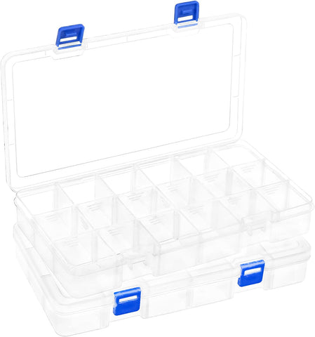DIFIT 18 Grids Clear Plastic Storage Boxes With Lids Tackle Box, Set of 2