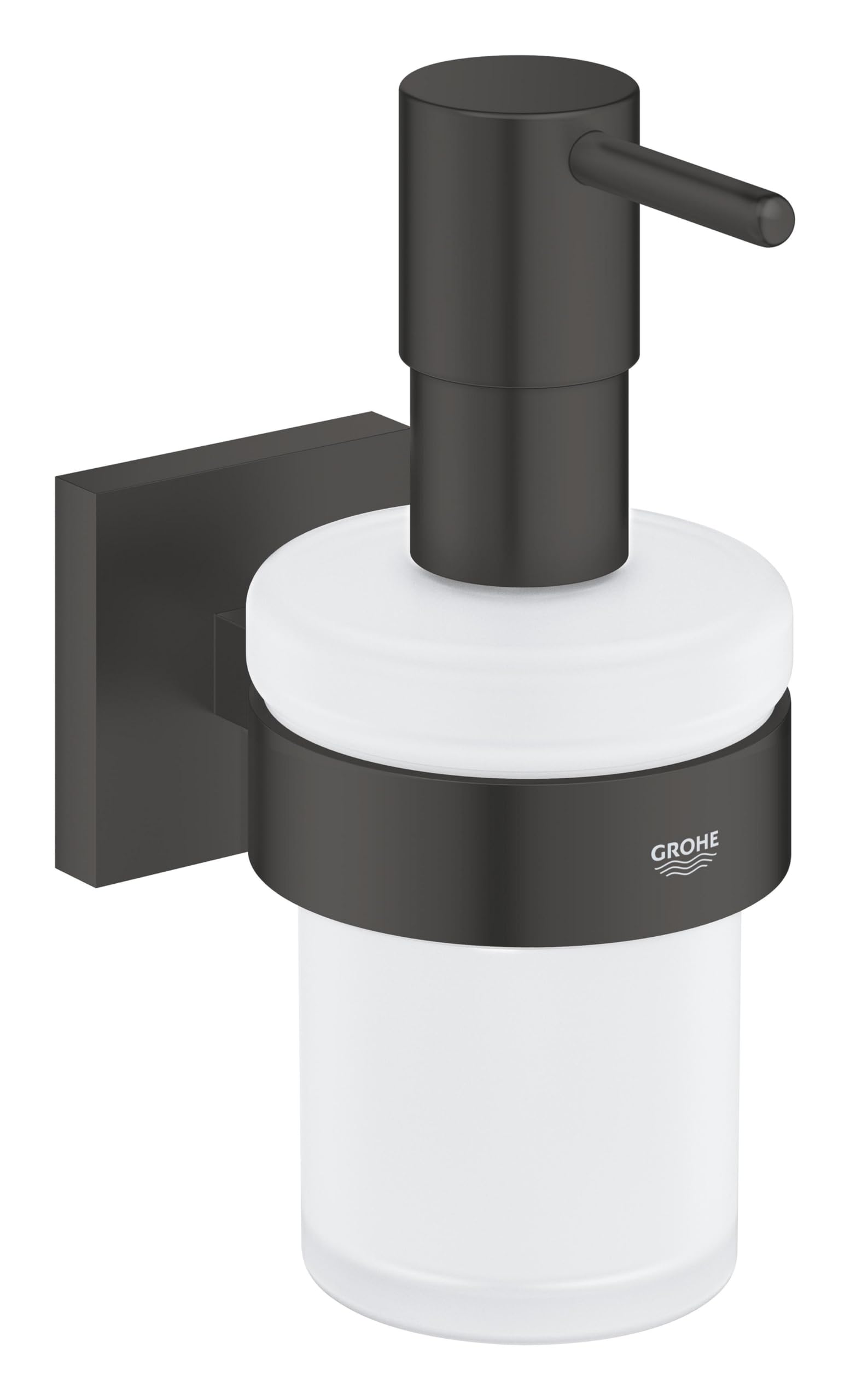 GROHE Start Cube QuickFix Soap Dispenser with Holder & A1 QuickGlue (Material: Iced Glass & Metal, Filling Quantity 160 ml, with Screws & Dowels)
