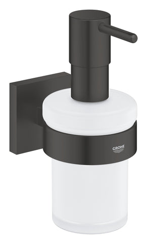 GROHE Start Cube QuickFix Soap Dispenser with Holder & A1 QuickGlue (Material: Iced Glass & Metal, Filling Quantity 160 ml, with Screws & Dowels)