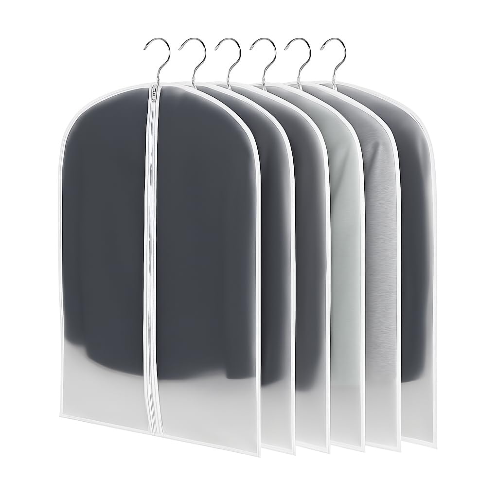 CNMTCCO Clothes Covers Protector Bags 6Pcs With Zip PEVA Translucent Garment Covers Set (60 X 100 Cm) For Suits, Dresses, Jackets, Shirts
