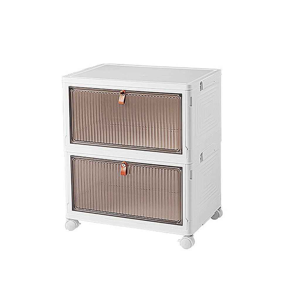 Cozyswan Dustproof Storage Box Shelf Plastic Bedside Table on Wheels, White Cupboard Clothes/Shoes Storage Books/Toys/Snack Organizer Cart for Living