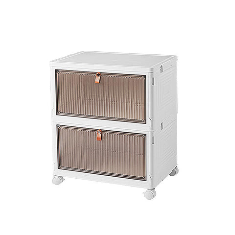 Cozyswan Dustproof Storage Box Shelf Plastic Bedside Table on Wheels, White Cupboard Clothes/Shoes Storage Books/Toys/Snack Organizer Cart for Living