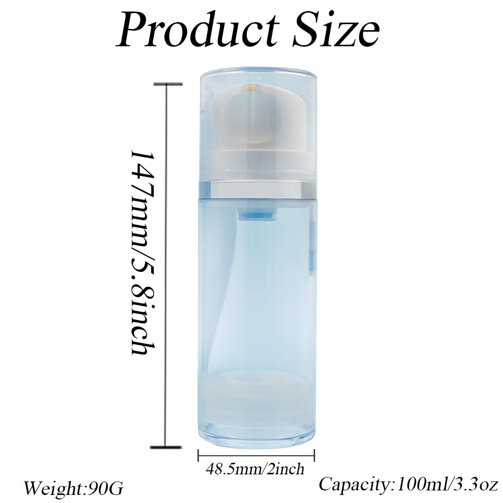 2Pcs 100ml/3.3oz Empty Refillable Clear Plastic Airless Lotion Pump Bottles with White Press Top Cosmetic Vacuum Pump Dispensers Vial Storage