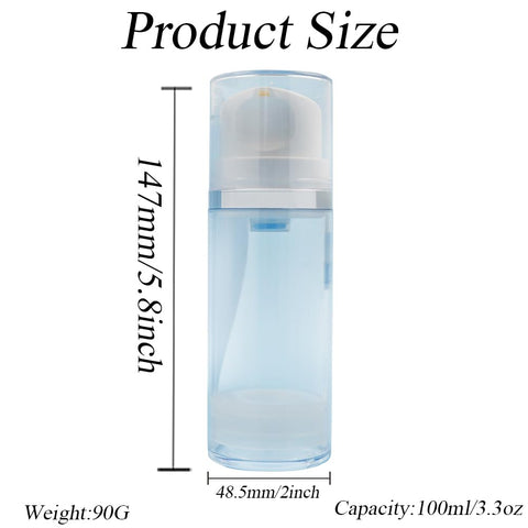 2Pcs 100ml/3.3oz Empty Refillable Clear Plastic Airless Lotion Pump Bottles with White Press Top Cosmetic Vacuum Pump Dispensers Vial Storage