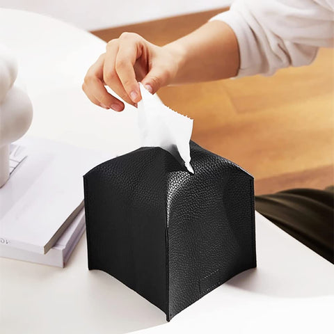 VOANZO 2Pcs Tissue Box Cover Square Modern Delicate Decorative PU Leather Cube Tissues Covers for Home Hotel Car Office Restaurant Black