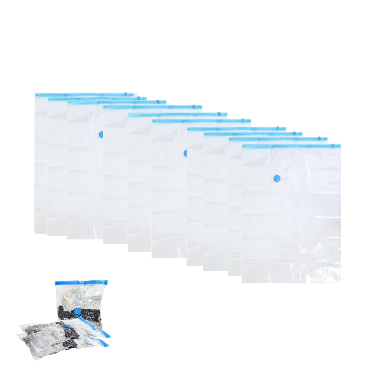 10-Pack Vacuum Storage Bags 40x60cm - Space Saver for Clothes, Quilts, Pillows & Blankets, Transparent Blue Airtight Seal (Reusable & Heavy-Duty)