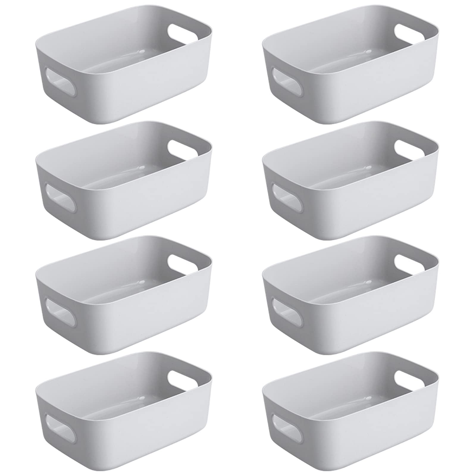 Bgfuni Set of 8 Small Plastic Storage Baskets, Office Home and Kitchen Tidy Organiser, White Studio Baskets for Small