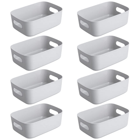 Bgfuni Set of 8 Small Plastic Storage Baskets, Office Home and Kitchen Tidy Organiser, White Studio Baskets for Small