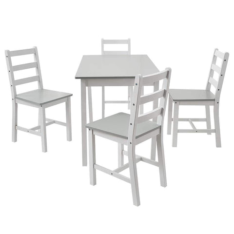 Panana Pine Wood Dining Table and 4 Chairs Set, 5-Piece Home Kitchen Furniture Set (Grey White)