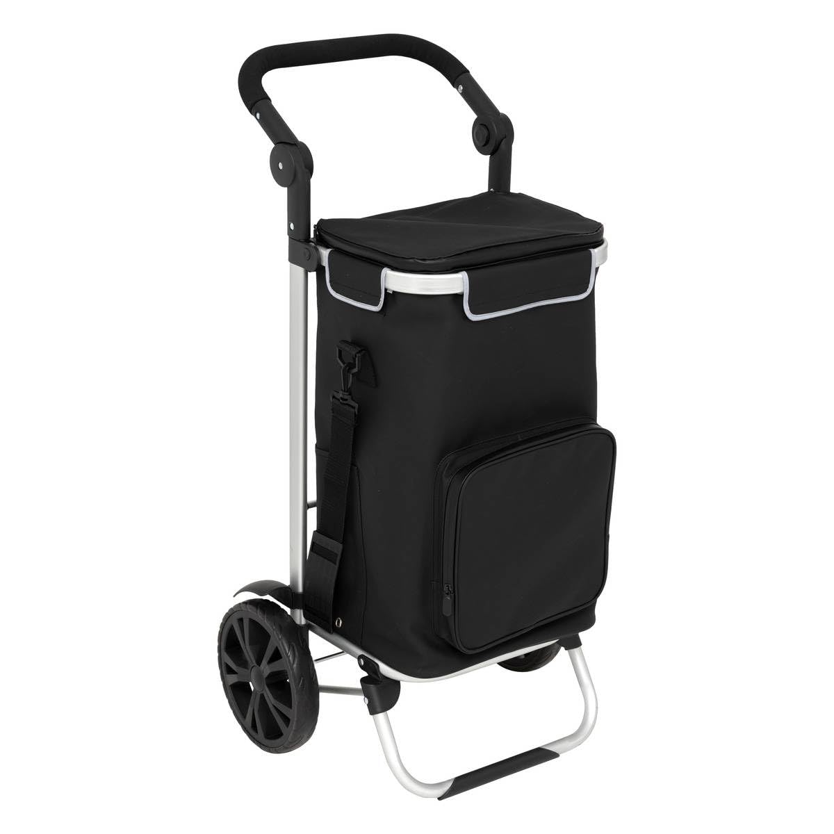 5 five simply smart 5Five 40L Shopping Trolley with Removable Insulated Bag - 2 Heavy Duty Wheels, Adjustable Handles, Multiple Pockets - Black