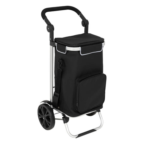 5 five simply smart 5Five 40L Shopping Trolley with Removable Insulated Bag - 2 Heavy Duty Wheels, Adjustable Handles, Multiple Pockets - Black