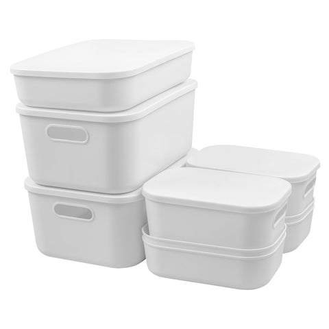 MaxEarn 9 Pack 4 Sizes Plastic Storage Boxes with Lids, 15L + 8L + 6L + 4L