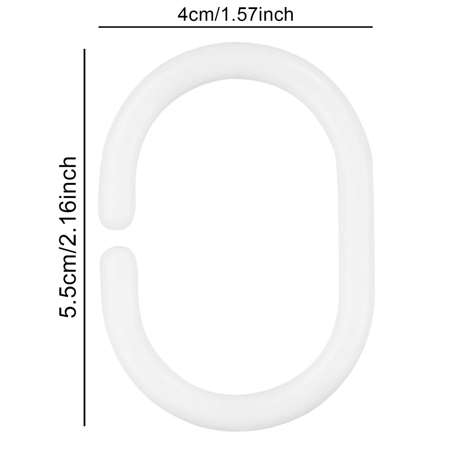 Shower Curtain Rings - 12 Pack Plastic C-Shaped Hooks, White - For Bathroom Shower or Window Rod