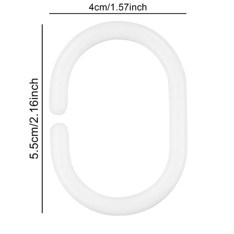 Shower Curtain Rings - 12 Pack Plastic C-Shaped Hooks, White - For Bathroom Shower or Window Rod