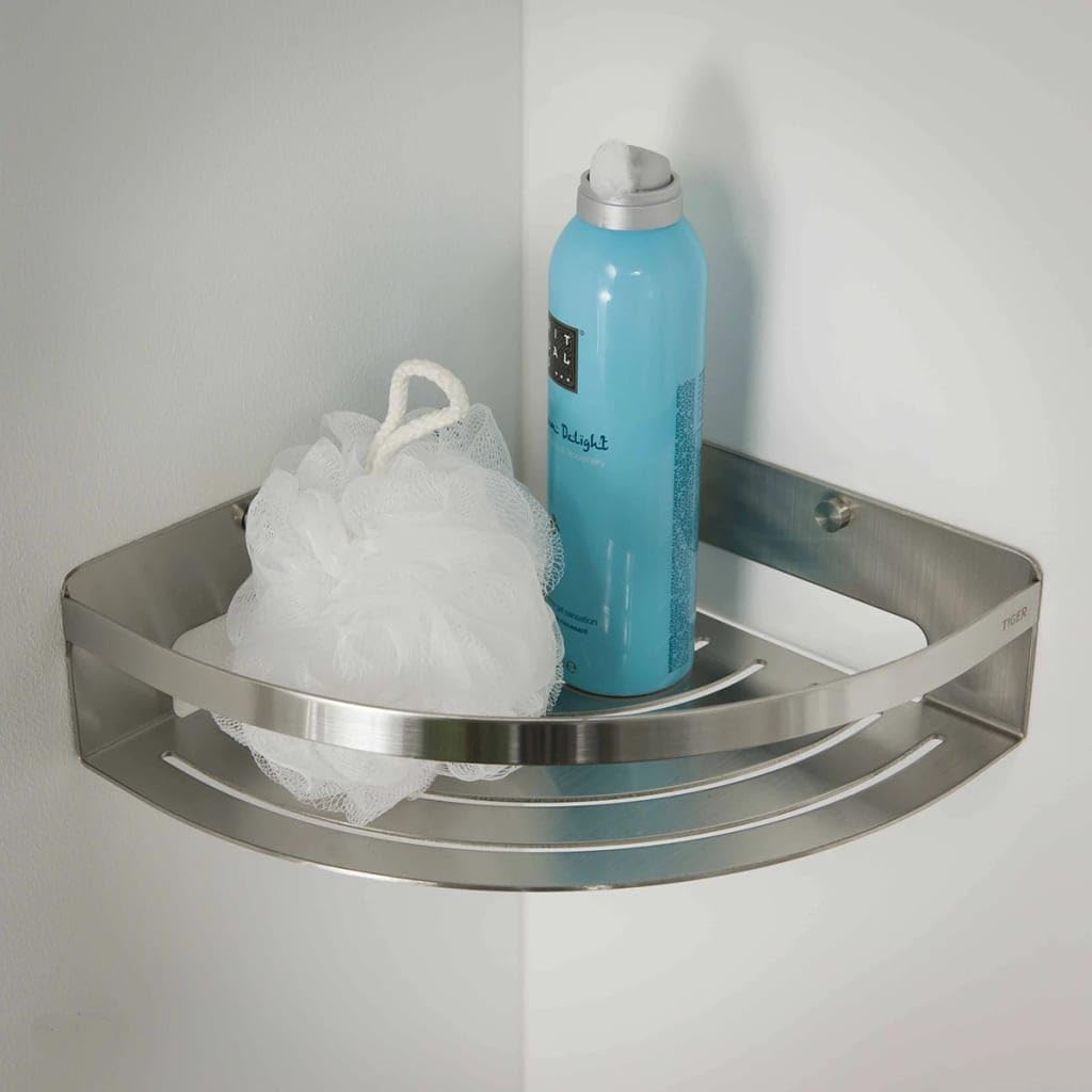 Tiger Caddy Corner Shower Basket, Stainless Steel Brushed, 22.4 x 7 x 22.4 cm