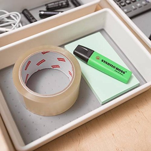 Addis 506985 Premium Tidy Drawer Soft Base Storage Boxes, White Grey, Set of 3, 18 x 40 x 7.5 cm
