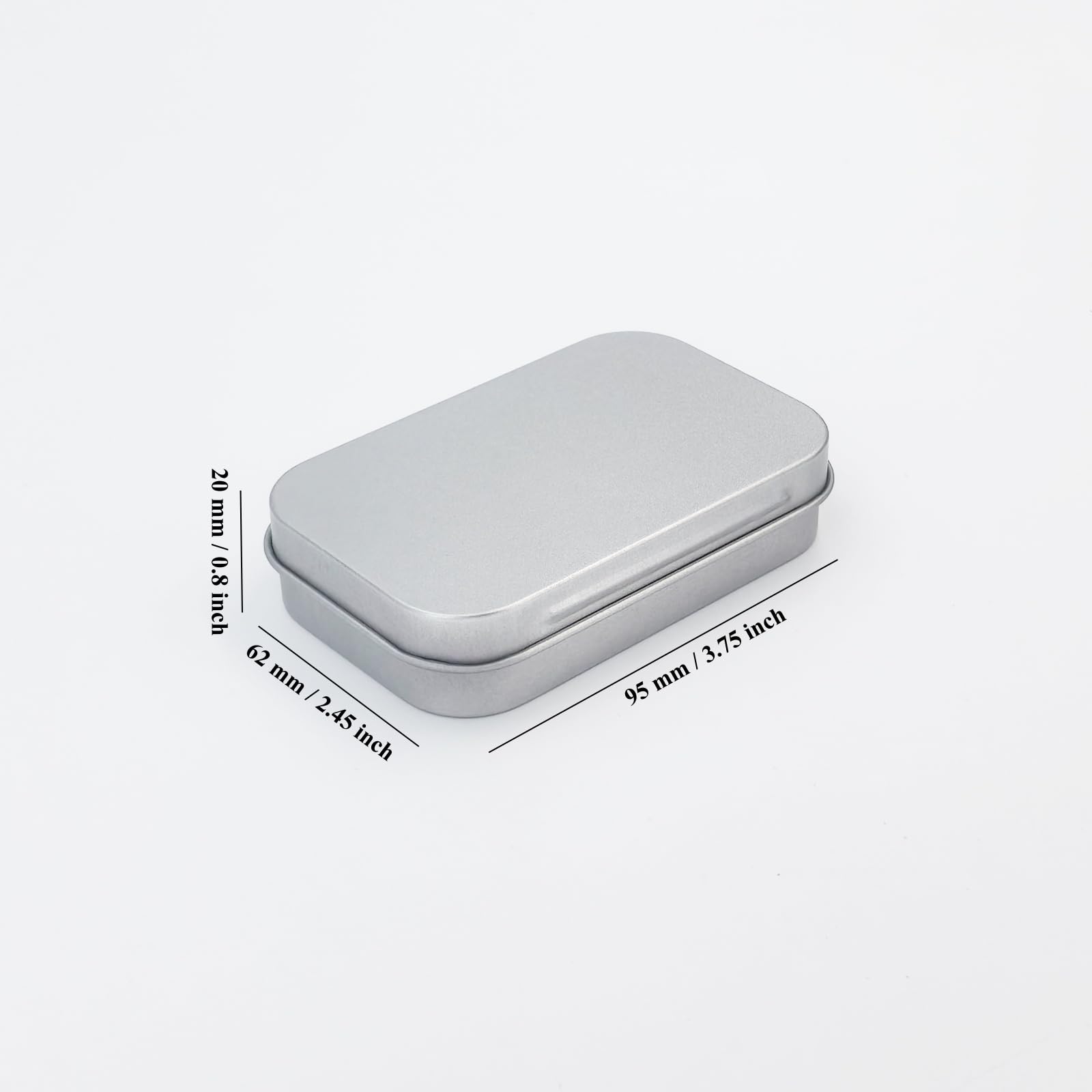 Goodma Rectangular Metal Empty Hinged Tins, 20 Pieces, 95x62x20mm, Silver