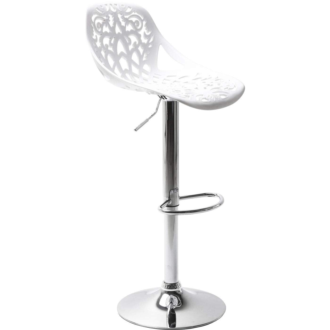 Kare Design Bar Stool Ornament, White, Foot Steel Chromed, Height Adjustable, Rotatable, Counter Stool With Backrest and Footrest