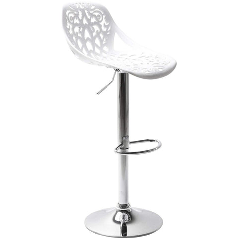 Kare Design Bar Stool Ornament, White, Foot Steel Chromed, Height Adjustable, Rotatable, Counter Stool With Backrest and Footrest