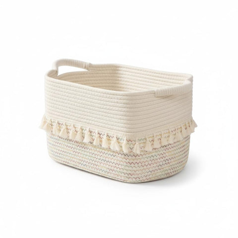 danpinera Storage Baskets 38x25x22cm – Woven Storage Basket with Tassels, Toy Basket with Handle, Rope Organizer for Living Room, Bathroom Baskets