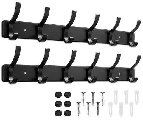 MIVITOOM Coat Hooks Wall Mounted, 2 Pack Heavy Duty Coat Rack, 31cm Length Double Door Hook Rail for Entryway Bedroom Bathroom Kitchen Home Storage