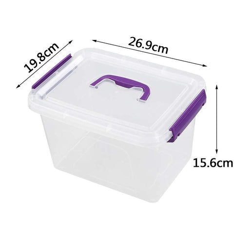 Farmoon 5L Clear Plastic Storage Box with Lid and Purple Handle Pack of 6