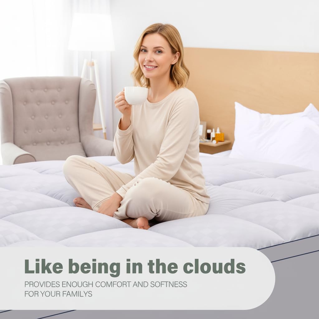 Mattress Topper 140 x 200 cm, 1000 g/m² Ultra Soft Mattress Topper, Microfibre Mattress Protector, Medium Firm, Machine Washable