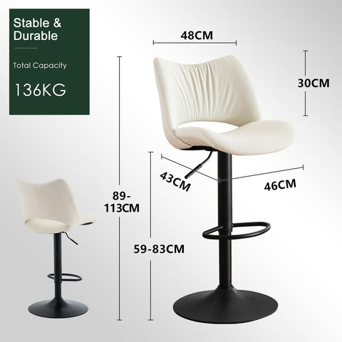 YOUNUOKE Bar Stools Set of 2, Adjustable Breakfast Bar Stools, White