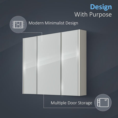 iBathUK Rehaus Wall Mounted Triple Door Mirror, Soft Close Doors with 2 Adjustable Shelves Cabinet, Copper Free Silver Mirror