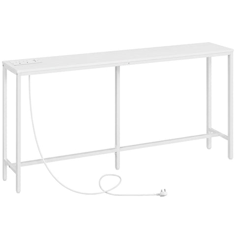 MAHANCRIS Console Table with Power Outlet, 160 cm Narrow Sofa Table, Industrial Entryway Table with USB Ports, Behind Couch Table for Entryway