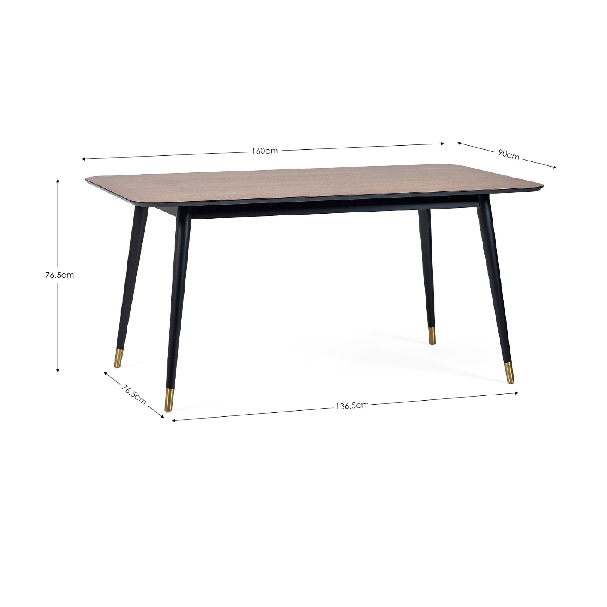 Julian Bowen Findlay Dining Table, Walnut Effect & Black - H75xW160xD90cm