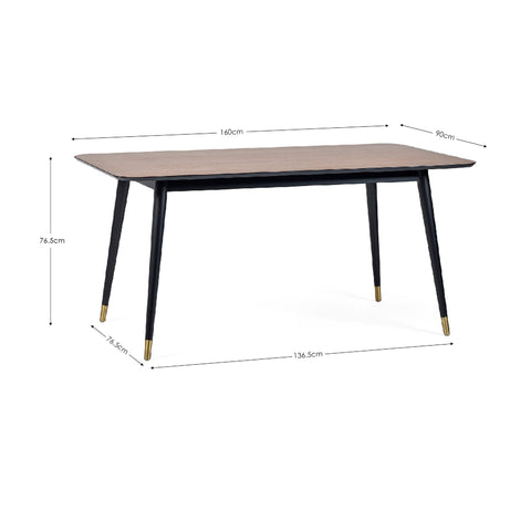 Julian Bowen Findlay Dining Table, Walnut Effect & Black - H75xW160xD90cm