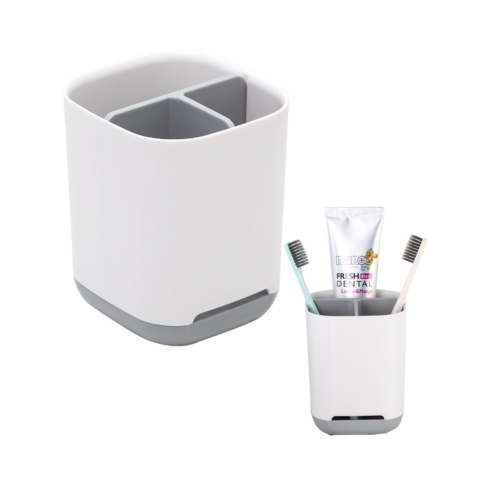 LAWALEISHE Toothbrush Holder,3 Slots Toothbrush Organizer with Drainage Holes,Grey Multifunctional Plastic Toothbrush Cup Storage Stand
