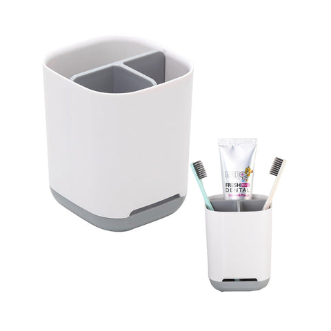 LAWALEISHE Toothbrush Holder,3 Slots Toothbrush Organizer with Drainage Holes,Grey Multifunctional Plastic Toothbrush Cup Storage Stand