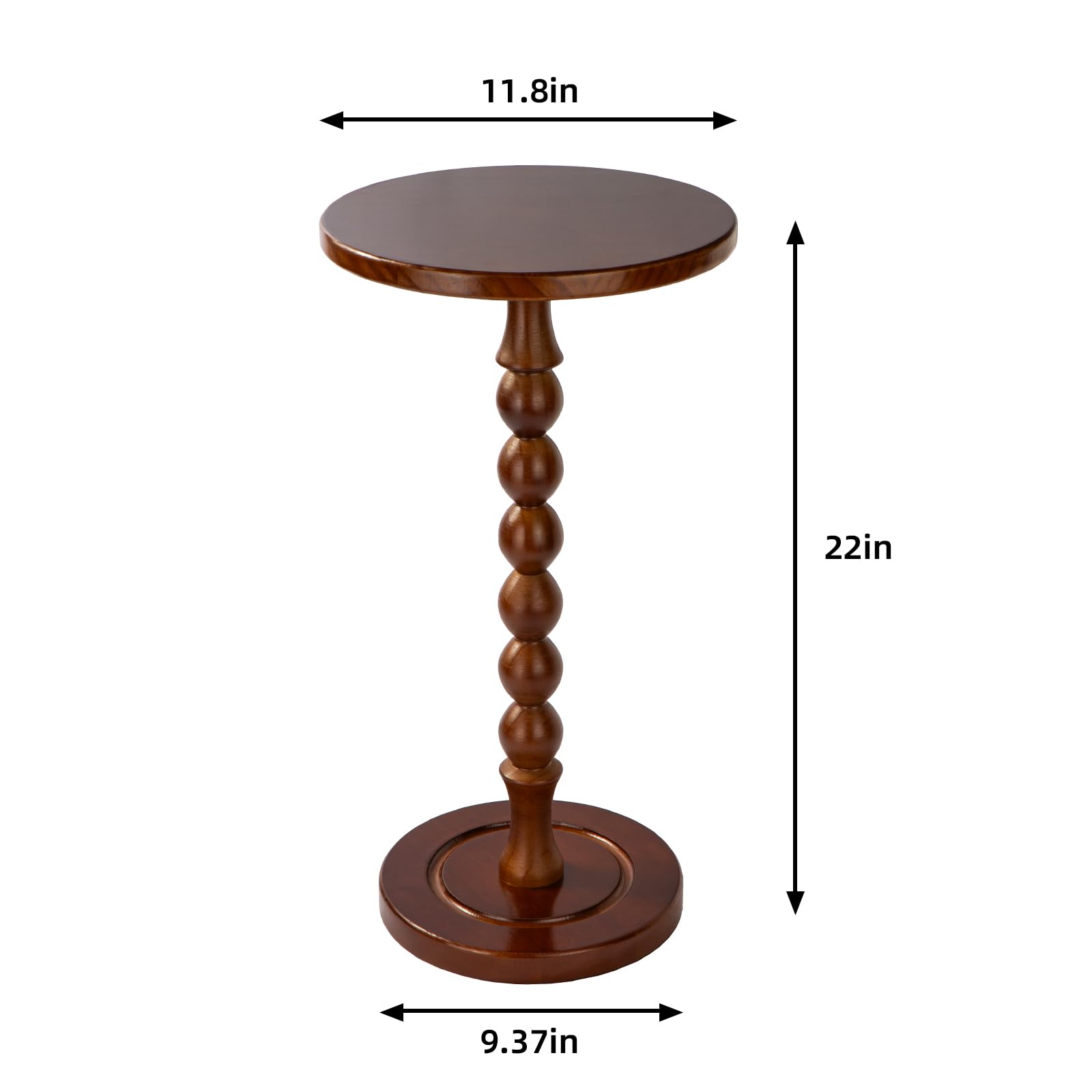 Lampaggio Round Side Table for Small Spaces, Drink Table with Oak Wood Pedestal, Modern End Table Nightstand for Living Room, Bedroom, Office
