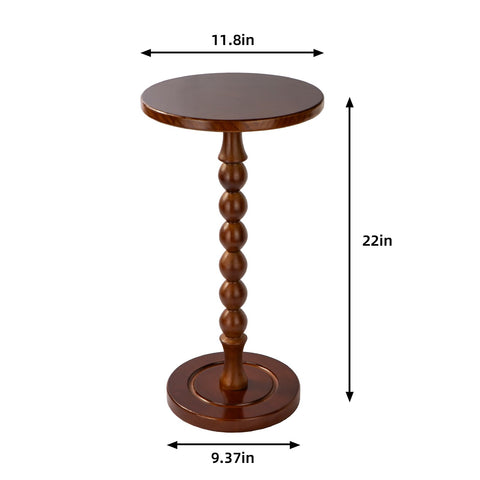 Lampaggio Round Side Table for Small Spaces, Drink Table with Oak Wood Pedestal, Modern End Table Nightstand for Living Room, Bedroom, Office