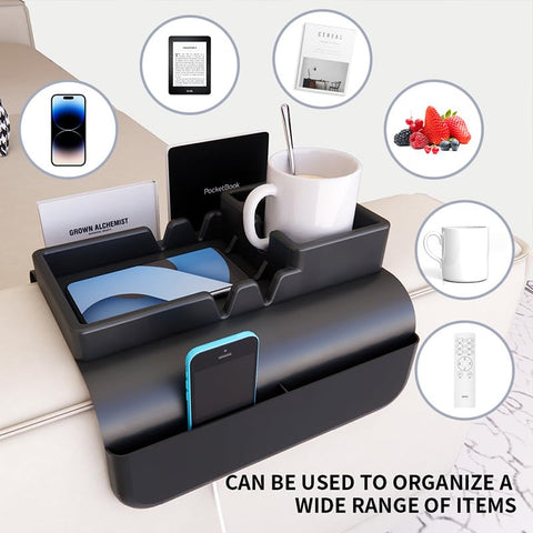 Hosoncovy Silicone Armrest Cup Holder Tray Drink Holder Couch Caddy with Side Pockets for Sofa Couch Arm Chair Recliner,Armrest Remote Control and