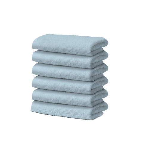 Set of 6 Face Towels in 100% Cotton – 30 x 30 cm – Extra Absorbent and Quick Drying – for Bathroom, Spa and Gym – Light Blue – Orlando Model