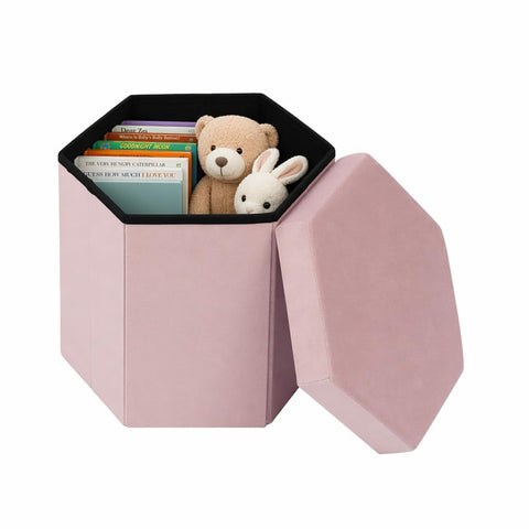 Bonlife Folding Storage Ottoman Hexagonal, Footrest with Toy Ches Box, 43cm